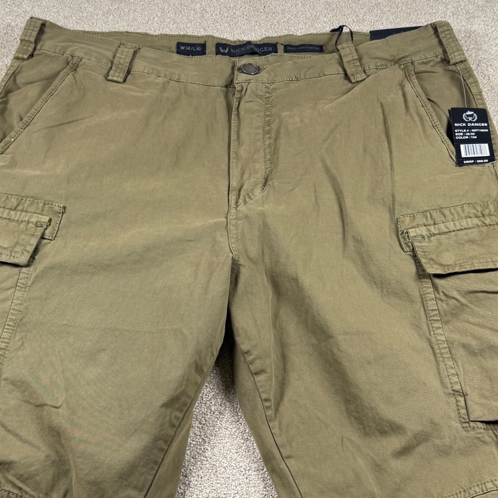Nick Danger Mens Cargo Pants‎ Tan Olive Green 36x30 NDPT106002 New With Tags - Picture 2 of 8